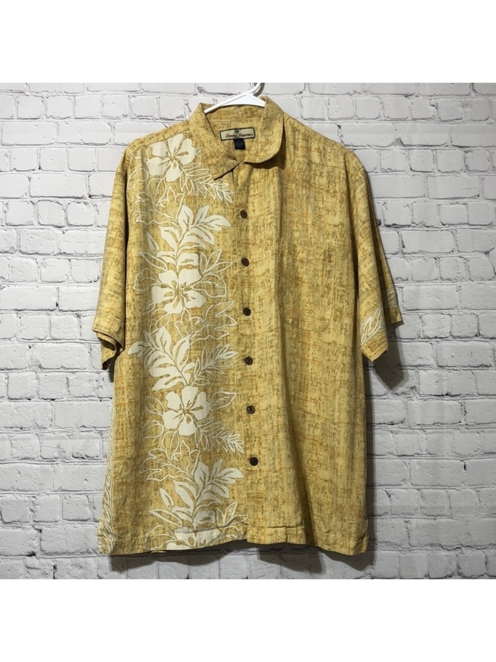 Tommy Bahama White Floral on Gold Tropical Button-Down Shirt